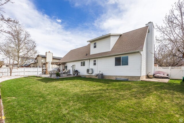 1468 S 100 W, Orem, UT 84058 - rear view of property with a fenced backyard, a patio area, a pergola, a shingled roof, and a lawn