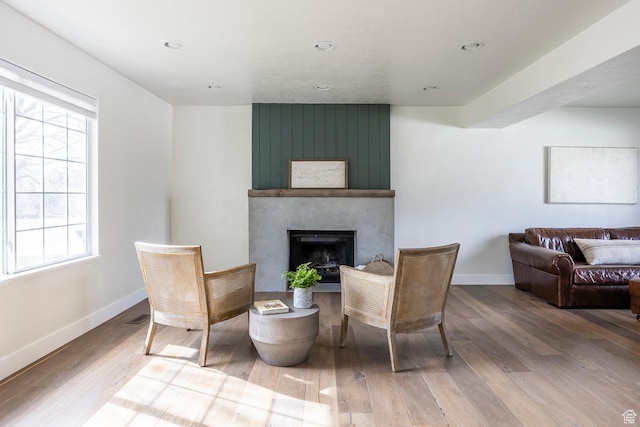 1468 S 100 W, Orem, UT 84058 - living room with baseboards, recessed lighting, wood finished floors, and a large fireplace