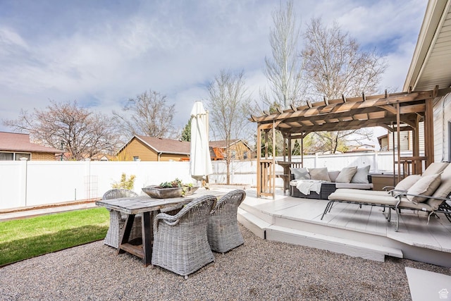 1468 S 100 W, Orem, UT 84058 - view of patio featuring a pergola, an outdoor living space, outdoor dining area, and a fenced backyard
