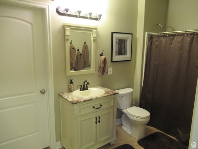 760 S Wellington Dr W, Kaysville, UT 84037 - bathroom featuring a shower with curtain, tile patterned floors, toilet, and vanity