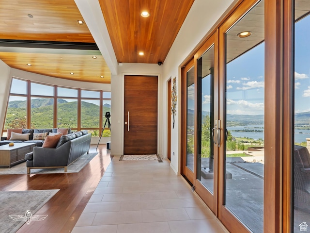6639 E Chaparral Rd, Huntsville, UT 84317 - entrance foyer featuring a mountain view, french doors, recessed lighting, and wood ceiling