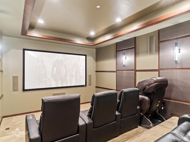 6639 E Chaparral Rd, Huntsville, UT 84317 - home theater room with a raised ceiling, baseboards, and recessed lighting