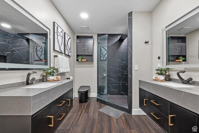 682 N 700 E, Lehi, UT 84043 - full bath with a marble finish shower, a sink, and wood finished floors