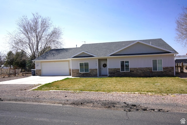 160 S 550 E Unit 18, Enterprise, UT 84725 - ranch-style house featuring stone siding, a garage, concrete driveway, and a front yard