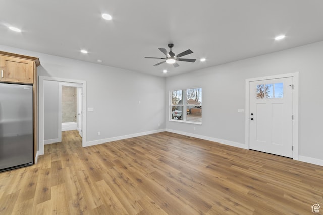 245 E Tidwell Ave Unit 5, Green River, UT 84525 - unfurnished living room featuring recessed lighting, light wood-style floors, baseboards, and ceiling fan
