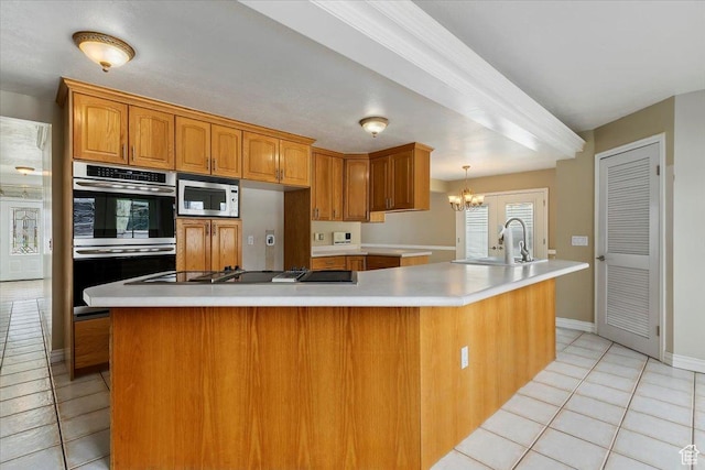 7342 S Promenade Cir E, Cottonwood Heights, UT 84121 - kitchen with light tile patterned flooring, light countertops, a sink, appliances with stainless steel finishes, and brown cabinets