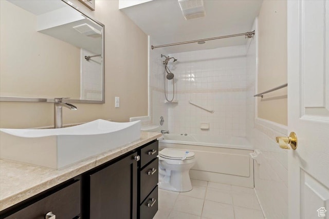 7342 S Promenade Cir E, Cottonwood Heights, UT 84121 - bathroom featuring visible vents, toilet, tile patterned floors, vanity, and bathing tub / shower combination