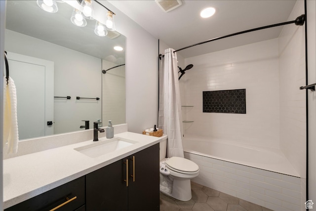 52 N 400 W, Farmington, UT 84025 - bathroom with vanity, tile patterned flooring, shower / bath combination with curtain, toilet, and visible vents