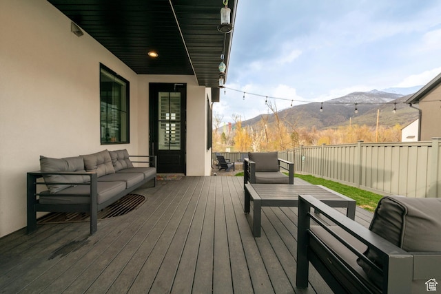 52 N 400 W, Farmington, UT 84025 - wooden terrace featuring fence, outdoor lounge area, and a mountain view