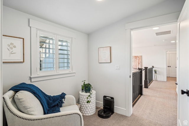 52 N 400 W, Farmington, UT 84025 - sitting room featuring visible vents, baseboards, an upstairs landing, and light carpet