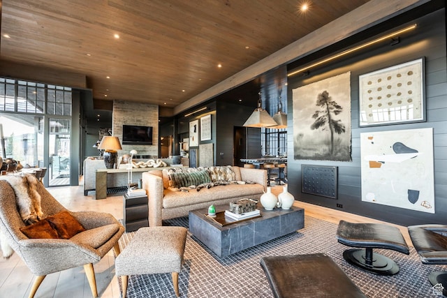 8006 N Sunrise Loop, Park City, UT 84098 - living room featuring wood finished floors, recessed lighting, and wood ceiling