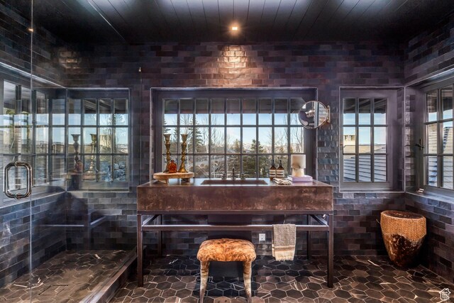 8006 N Sunrise Loop, Park City, UT 84098 - interior space with a shower with door and wood ceiling