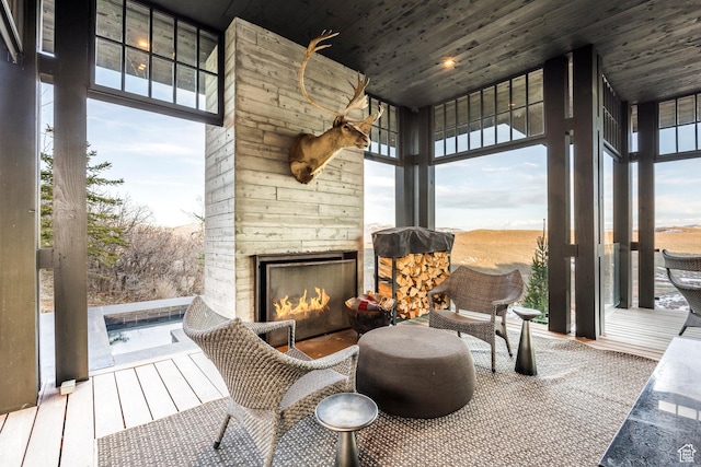 8006 N Sunrise Loop, Park City, UT 84098 - interior space with an outdoor stone fireplace