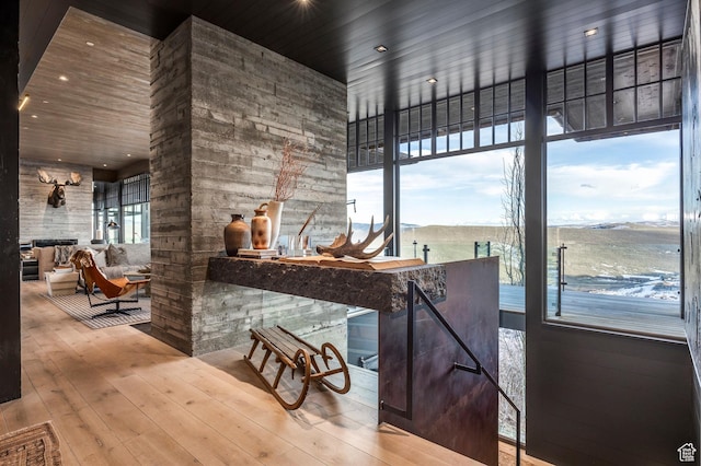 8006 N Sunrise Loop, Park City, UT 84098 - interior space with hardwood / wood-style floors, a fireplace, and wooden ceiling