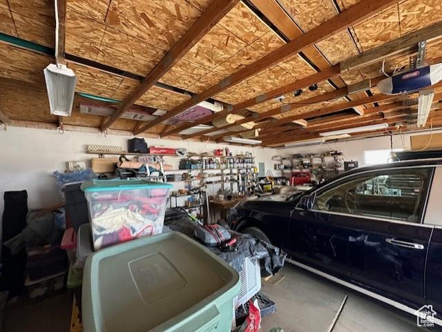 garage with a garage door opener