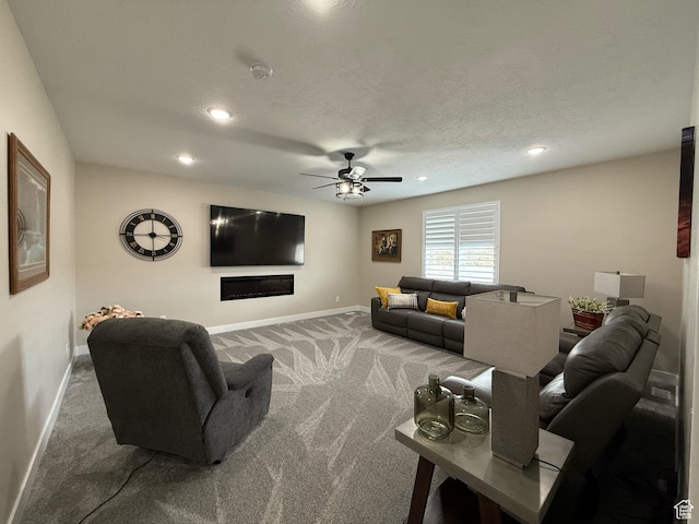 1240 W 2360 N, Helper, UT 84526 - living room featuring baseboards, ceiling fan, carpet flooring, and a textured ceiling