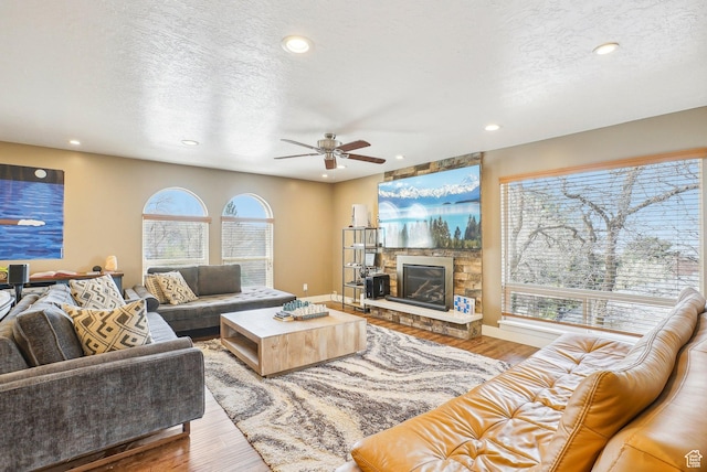1349 E Madera Hills Dr S, Bountiful, UT 84010 - living area featuring a ceiling fan, wood finished floors, and a textured ceiling