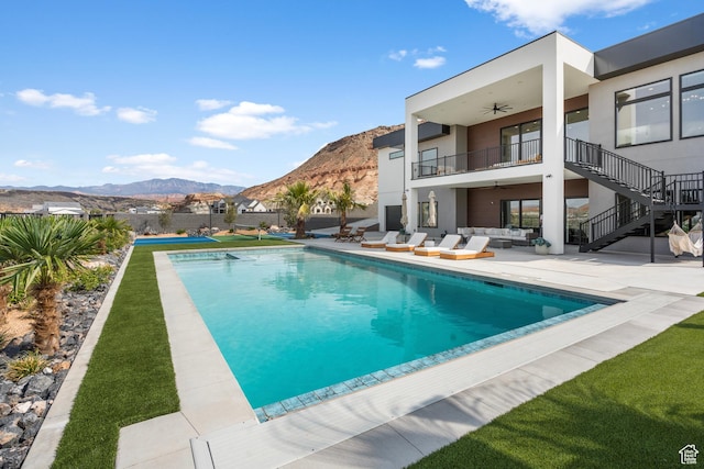 1248 S Seminole Way, Washington, UT 84780 - outdoor pool with ceiling fan, an outdoor living space, stairway, and a patio