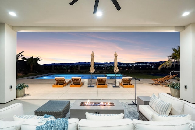 1248 S Seminole Way, Washington, UT 84780 - view of patio featuring an outdoor living space with a fire pit, a ceiling fan, and an outdoor pool
