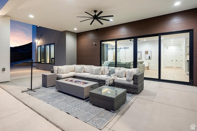 1248 S Seminole Way, Washington, UT 84780 - living room with a ceiling fan, recessed lighting, wooden walls, and tile patterned flooring