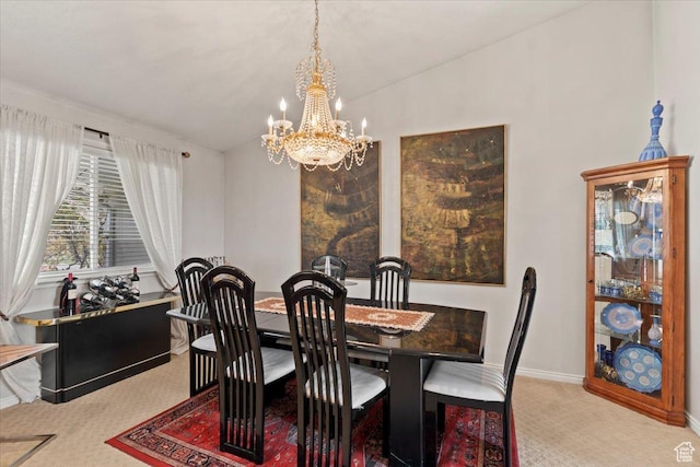 6958 S Sunrise Hills Cir E, Cottonwood Heights, UT 84121 - carpeted dining space with a notable chandelier, lofted ceiling, and baseboards