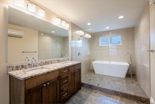 51 S 800 E, Salt Lake City, UT 84102 - full bath with a soaking tub, tile walls, double vanity, and a sink