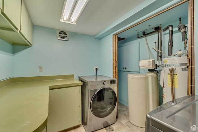 5518 S 875 E, South Ogden, UT 84405 - laundry room with washer / clothes dryer, cabinet space, gas water heater, and visible vents