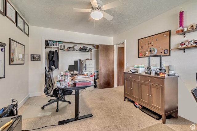 5518 S 875 E, South Ogden, UT 84405 - office with a textured ceiling, ceiling fan, baseboards, and light colored carpet