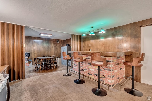 5518 S 875 E, South Ogden, UT 84405 - bar featuring carpet flooring, a textured ceiling, wood walls, and bar