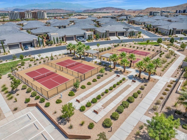 bird's eye view featuring a mountain view and a residential view