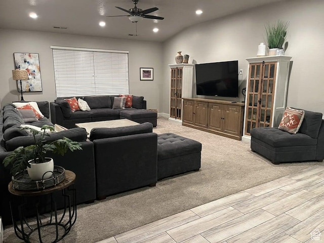 3823 W Dream Cir Unit 120, Santa Clara, UT 84765 - living area with light carpet, visible vents, recessed lighting, and a ceiling fan