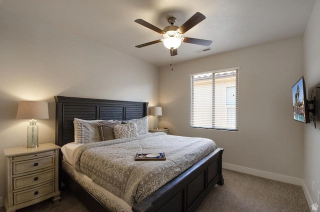 3823 W Dream Cir Unit 120, Santa Clara, UT 84765 - bedroom featuring baseboards, visible vents, ceiling fan, and dark carpet