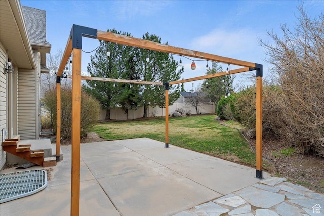view of patio with a fenced backyard and entry steps