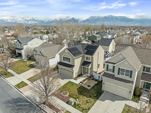 aerial view featuring a residential view and a mountain view