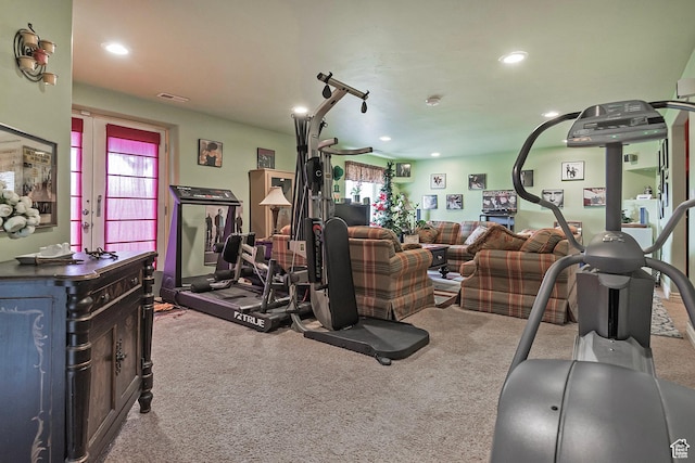 1288 S Pondside Dr, Saratoga Springs, UT 84045 - workout area with visible vents, carpet floors, and recessed lighting