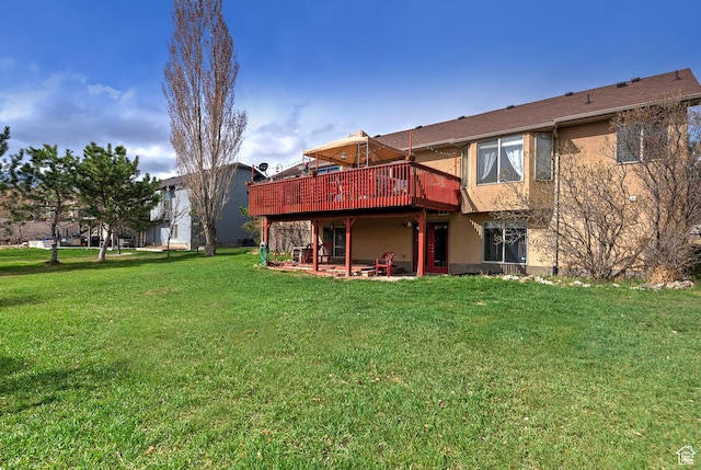 1288 S Pondside Dr, Saratoga Springs, UT 84045 - rear view of property featuring a patio, stucco siding, a deck, and a yard