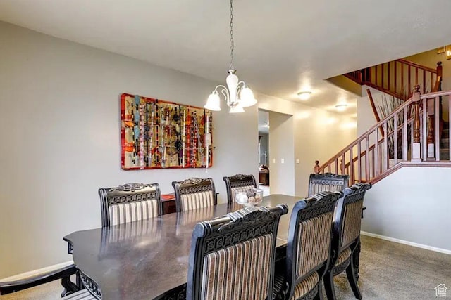 1784 W Grays Pl, Lehi, UT 84043 - dining space featuring a notable chandelier, carpet, baseboards, and stairs