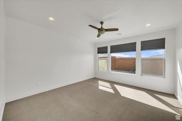 3150 Fuchsia Dr, St George, UT 84790 - carpeted empty room with recessed lighting, visible vents, baseboards, and ceiling fan