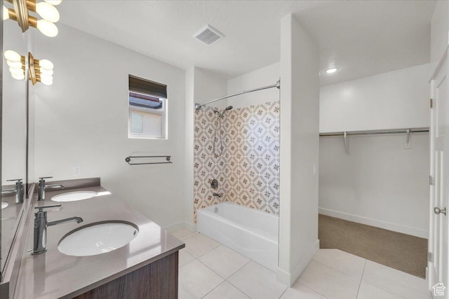 3150 Fuchsia Dr, St George, UT 84790 - bathroom with tile patterned flooring, visible vents, a sink, and shower / bath combination with curtain