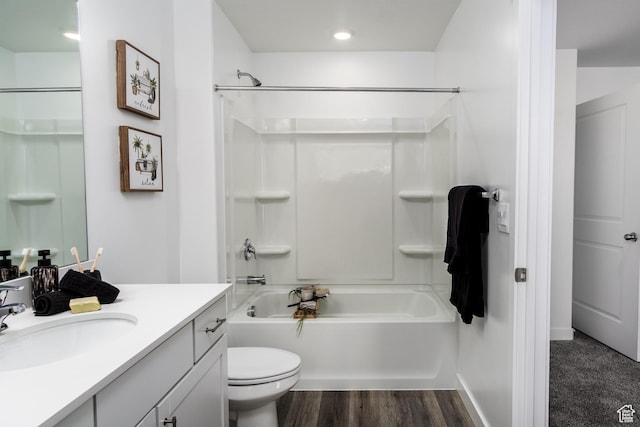 3440 W Mitchell Dr, Lehi, UT 84043 - bathroom with toilet, vanity, bathtub / shower combination, and wood finished floors