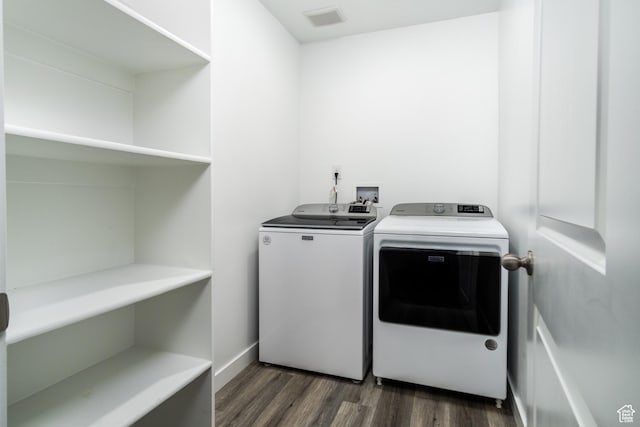 3440 W Mitchell Dr, Lehi, UT 84043 - laundry room with independent washer and dryer, dark wood finished floors, laundry area, and visible vents