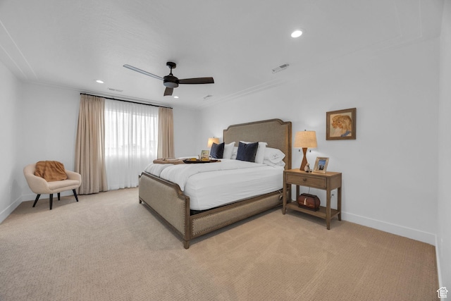 2119 N 520 W, Centerville, UT 84014 - bedroom with baseboards, visible vents, light carpet, and ceiling fan