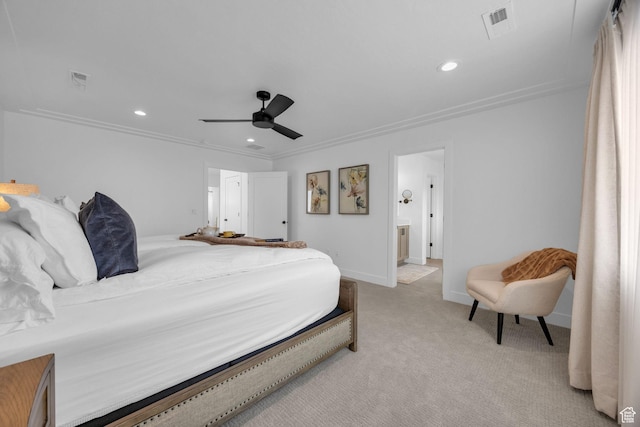 2119 N 520 W, Centerville, UT 84014 - bedroom featuring light colored carpet, crown molding, visible vents, baseboards, and recessed lighting