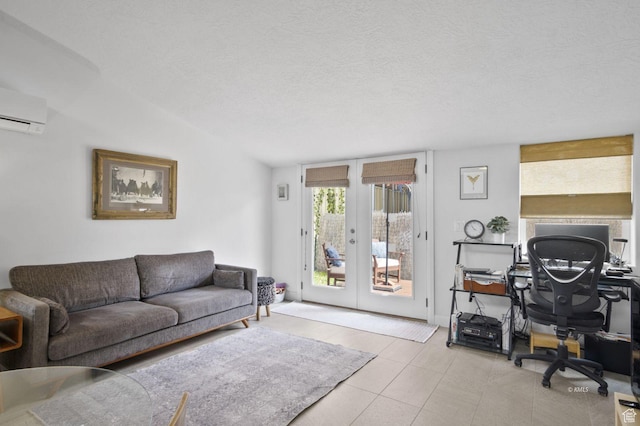 67 W 300 S, Kanab, UT 84741 - living area featuring lofted ceiling, a textured ceiling, french doors, and an AC wall unit