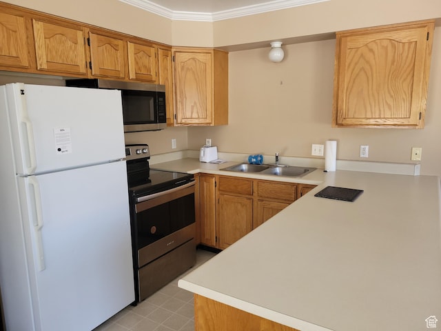 949 N University Ave Unit 19, Provo, UT 84604 - kitchen featuring a sink, crown molding, light countertops, and appliances with stainless steel finishes