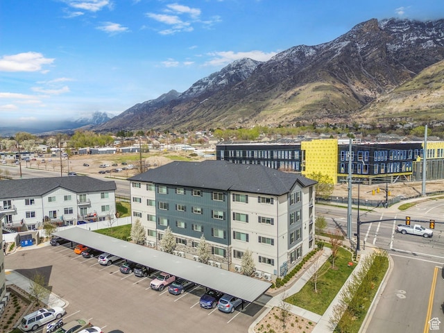drone / aerial view with a mountain view