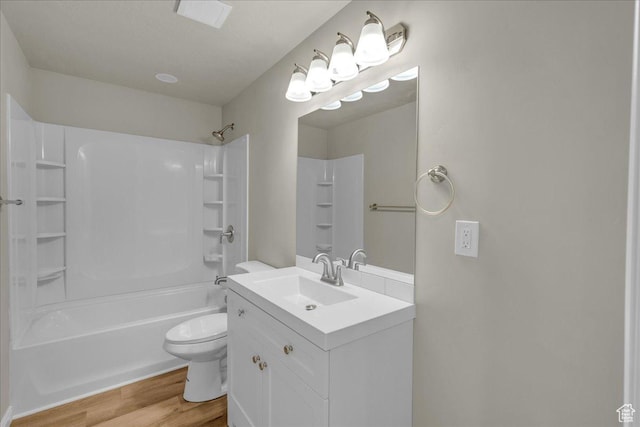 2367 N Monarch Cir E, Cedar City, UT 84721 - bathroom featuring wood finished floors, shower / washtub combination, toilet, and vanity