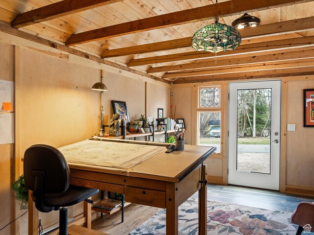 129 S 7200 E, Huntsville, UT 84317 - recreation room featuring light wood-style floors, wooden ceiling, and beamed ceiling