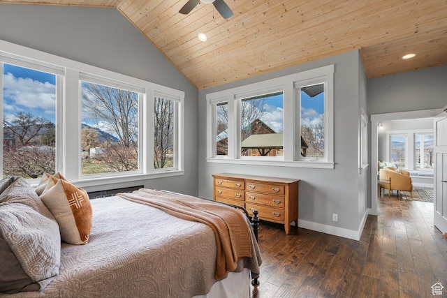 129 S 7200 E, Huntsville, UT 84317 - bedroom featuring recessed lighting, wood ceiling, dark wood-style flooring, lofted ceiling, and baseboards