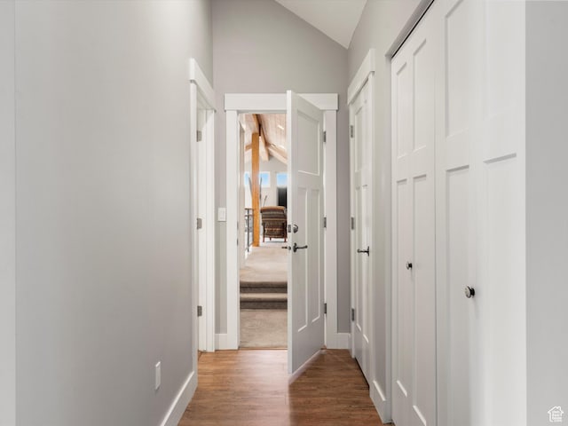 129 S 7200 E, Huntsville, UT 84317 - hall with baseboards, vaulted ceiling, and wood finished floors